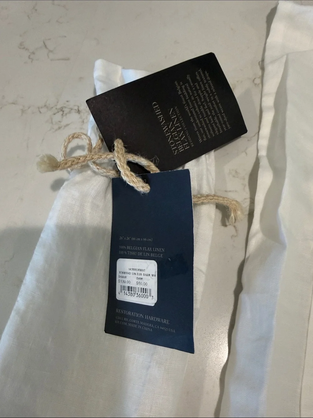 Restoration Hardware White Linen Pillow Sham 26x26